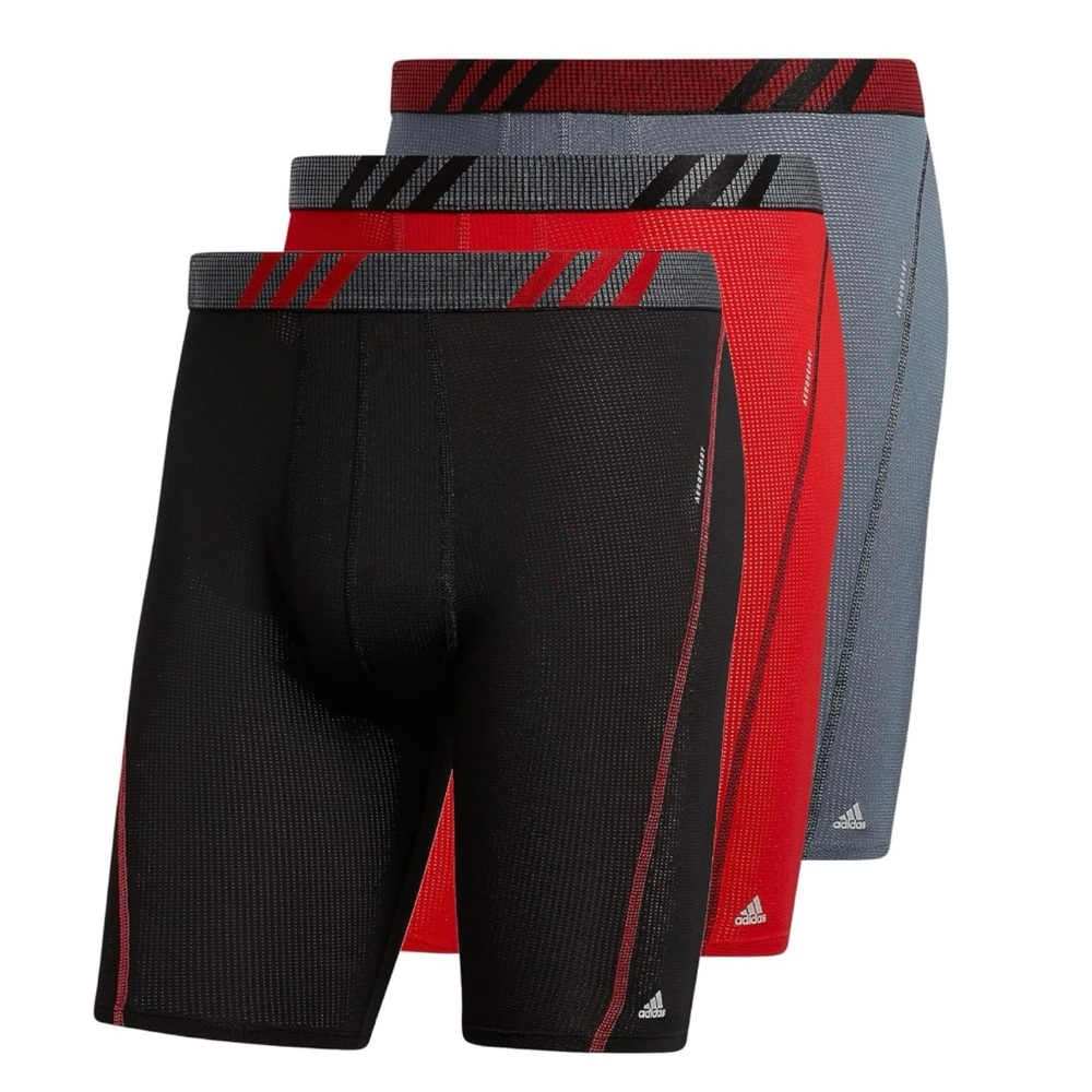 ADIDAS Sport Performance Mesh Boxer Briefs 3-Pk Men's SIZE MEDIUM Black Red NWT
